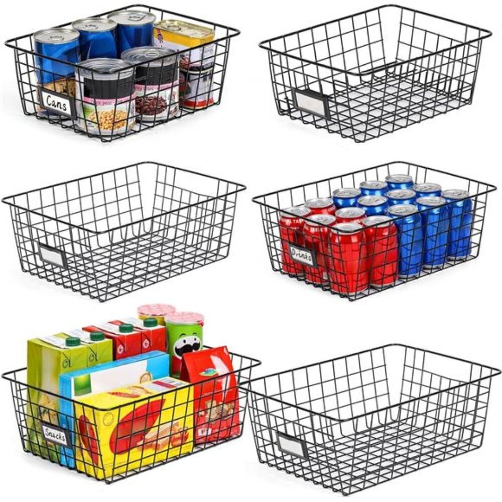 Wire Storage Baskets Set of 6 Kitchen Pantry Organizer Bathroom Cabinet Shelf